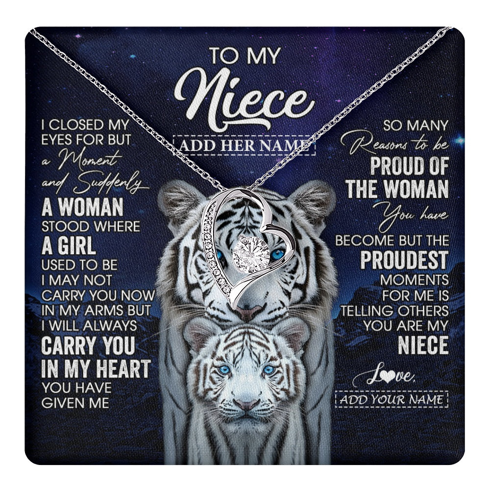 Forever Love Necklace 14K White Gold Finish | 1 | Personalized To My Niece Necklace From Aunt Uncle I Close My Eyes White Tiger Niece Birthday Gift Graduation Christmas Custom Gift Box Message Card | https://teecentury.