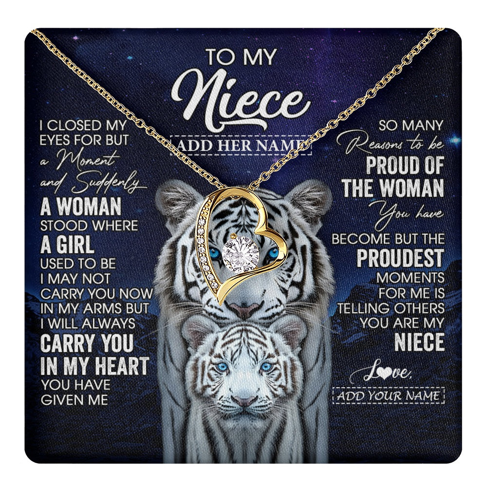Forever Love Necklace 18K Yellow Gold Finish | 1 | Personalized To My Niece Necklace From Aunt Uncle I Close My Eyes White Tiger Niece Birthday Gift Graduation Christmas Custom Gift Box Message Card | https://teecentury.