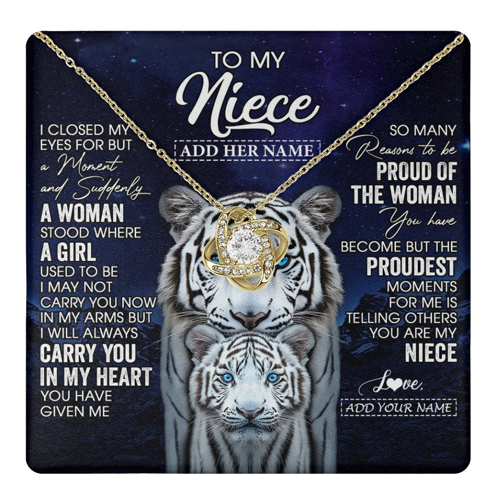 Love Knot Necklace 18K Yellow Gold Finish | 1 | Personalized To My Niece Necklace From Aunt Uncle I Close My Eyes White Tiger Niece Birthday Gift Graduation Christmas Custom Gift Box Message Card | https://teecentury.