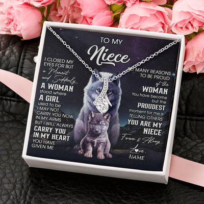 Alluring Beauty Necklace 14K White Gold Finish | 2 | Personalized To My Niece Necklace From Aunt Uncle I Close My Eyes Wolf Niece Birthday Gifts Jewelry Graduation Christmas Customized Gift Box Message Card | teecentury