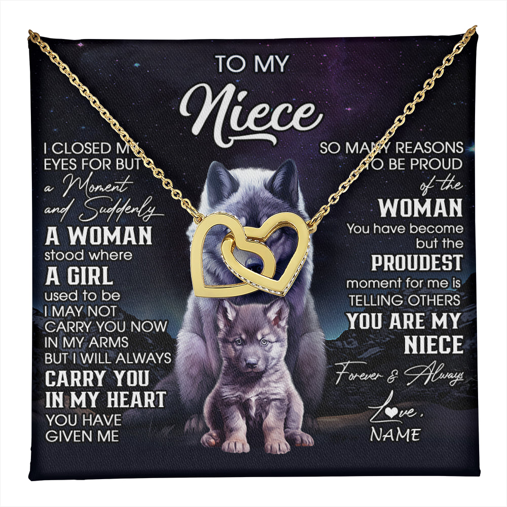 Interlocking Hearts Necklace 18K Yellow Gold Finish | 1 | Personalized To My Niece Necklace From Aunt Uncle I Close My Eyes Wolf Niece Birthday Gifts Jewelry Graduation Christmas Customized Gift Box Message Card | teecentury