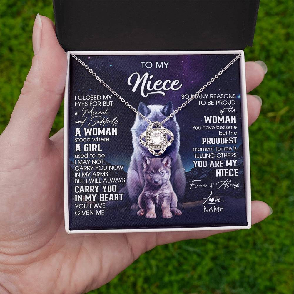 Love Knot Necklace 14K White Gold Finish | 2 | Personalized To My Niece Necklace From Aunt Uncle I Close My Eyes Wolf Niece Birthday Gifts Jewelry Graduation Christmas Customized Gift Box Message Card | teecentury