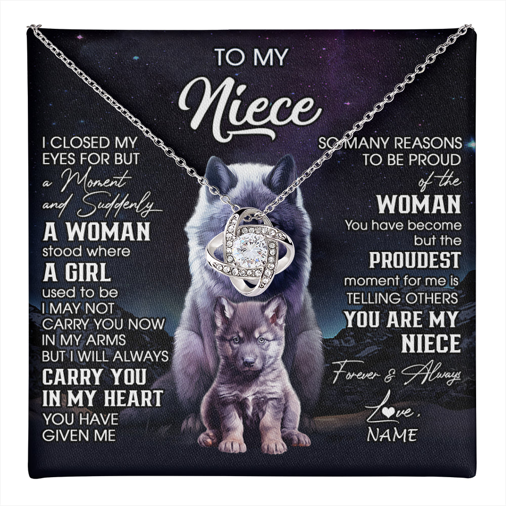 Love Knot Necklace 14K White Gold Finish | 1 | Personalized To My Niece Necklace From Aunt Uncle I Close My Eyes Wolf Niece Birthday Gifts Jewelry Graduation Christmas Customized Gift Box Message Card | teecentury