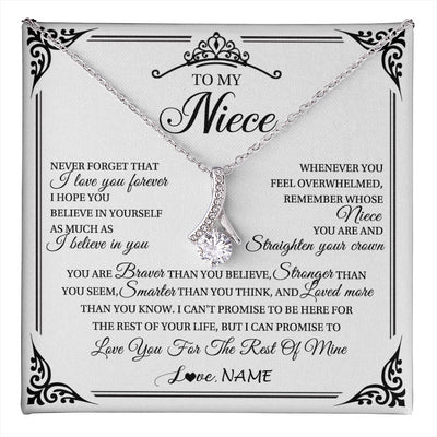 Alluring Beauty Necklace 14K White Gold Finish | 1 | Personalized To My Niece Necklace From Aunt Uncle I Love You Forever Niece Birthday Valentines Day Graduation Christmas Customized Gift Box Message Card | teecentury
