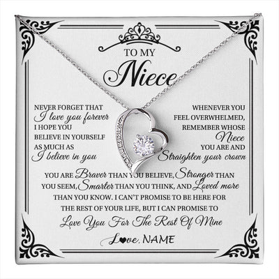 Forever Love Necklace 14K White Gold Finish | 1 | Personalized To My Niece Necklace From Aunt Uncle I Love You Forever Niece Birthday Valentines Day Graduation Christmas Customized Gift Box Message Card | teecentury