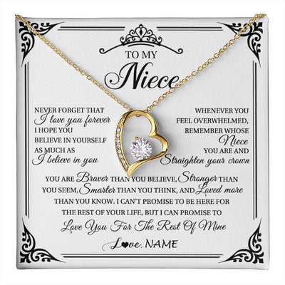 Forever Love Necklace 18K Yellow Gold Finish | 1 | Personalized To My Niece Necklace From Aunt Uncle I Love You Forever Niece Birthday Valentines Day Graduation Christmas Customized Gift Box Message Card | teecentury