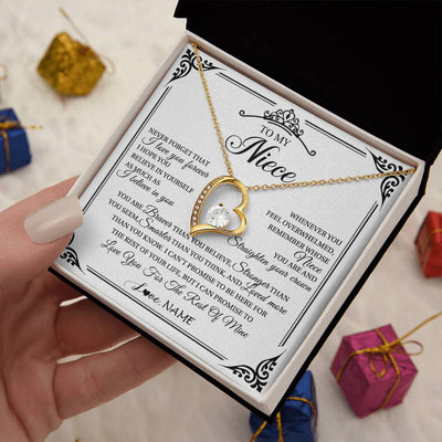 Forever Love Necklace 18K Yellow Gold Finish | 2 | Personalized To My Niece Necklace From Aunt Uncle I Love You Forever Niece Birthday Valentines Day Graduation Christmas Customized Gift Box Message Card | teecentury
