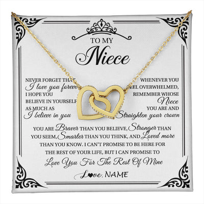 Interlocking Hearts Necklace 18K Yellow Gold Finish | 1 | Personalized To My Niece Necklace From Aunt Uncle I Love You Forever Niece Birthday Valentines Day Graduation Christmas Customized Gift Box Message Card | teecentury
