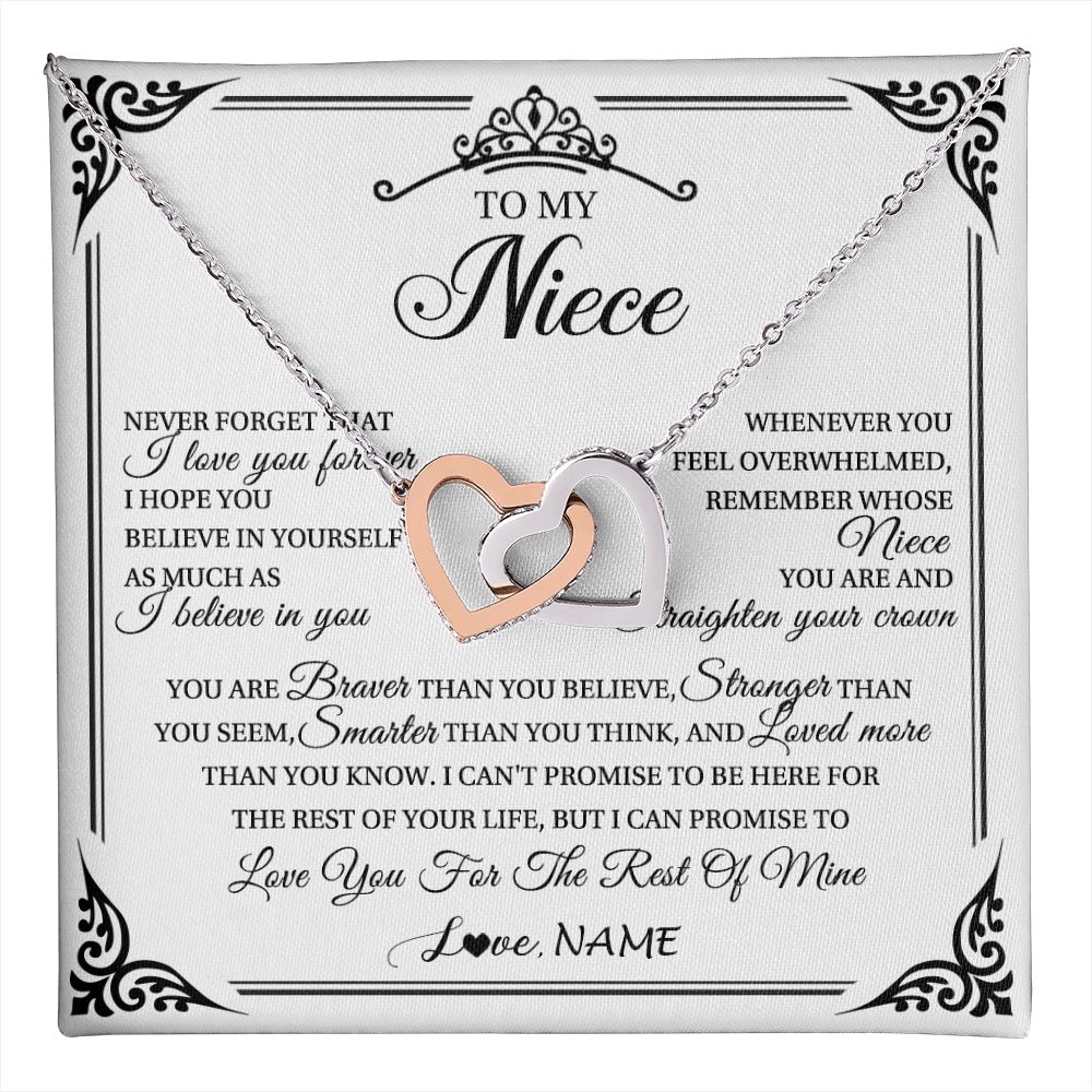 Interlocking Hearts Necklace Stainless Steel & Rose Gold Finish | 1 | Personalized To My Niece Necklace From Aunt Uncle I Love You Forever Niece Birthday Valentines Day Graduation Christmas Customized Gift Box Message Card | teecentury