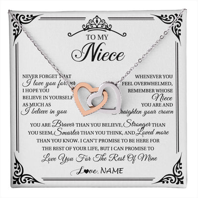 Interlocking Hearts Necklace Stainless Steel & Rose Gold Finish | 1 | Personalized To My Niece Necklace From Aunt Uncle I Love You Forever Niece Birthday Valentines Day Graduation Christmas Customized Gift Box Message Card | teecentury