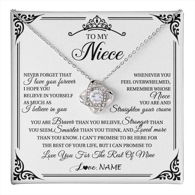 Love Knot Necklace 14K White Gold Finish | 1 | Personalized To My Niece Necklace From Aunt Uncle I Love You Forever Niece Birthday Valentines Day Graduation Christmas Customized Gift Box Message Card | teecentury
