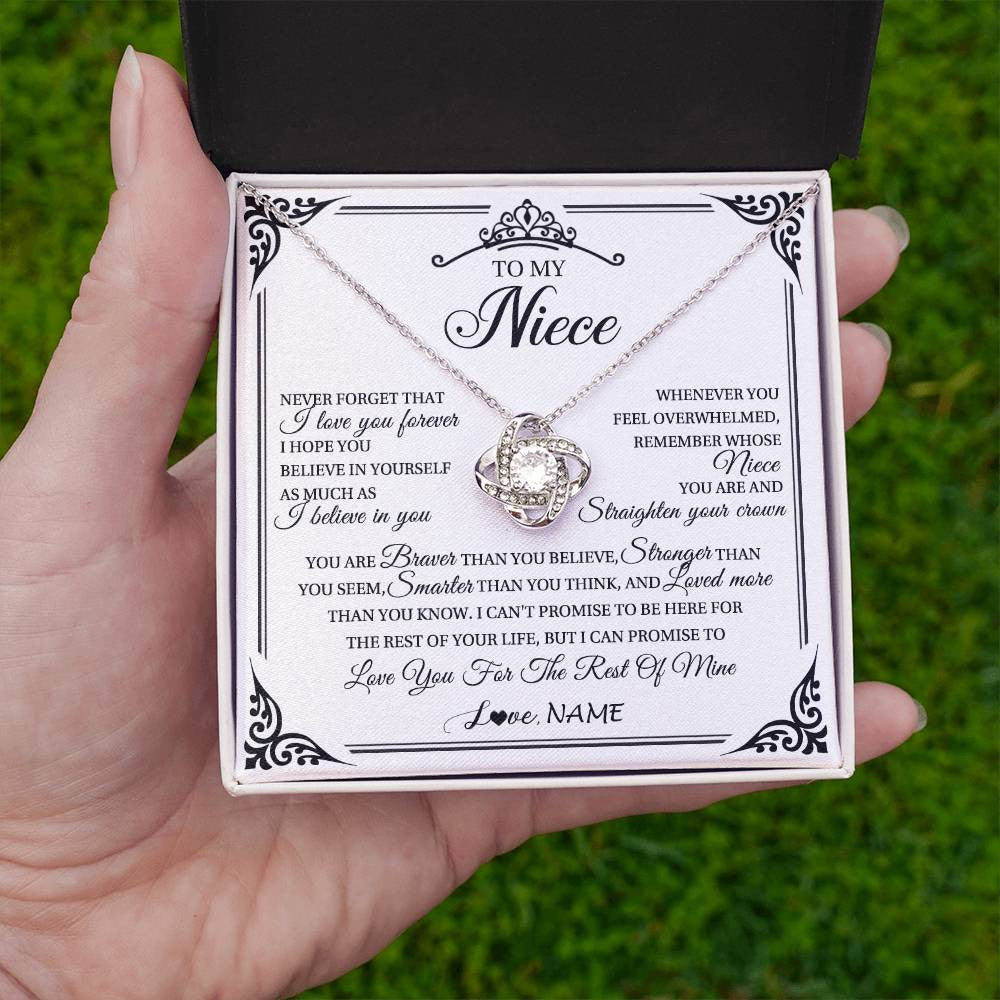 Love Knot Necklace 14K White Gold Finish | 2 | Personalized To My Niece Necklace From Aunt Uncle I Love You Forever Niece Birthday Valentines Day Graduation Christmas Customized Gift Box Message Card | teecentury