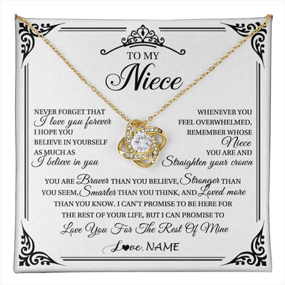 Love Knot Necklace 18K Yellow Gold Finish | 1 | Personalized To My Niece Necklace From Aunt Uncle I Love You Forever Niece Birthday Valentines Day Graduation Christmas Customized Gift Box Message Card | teecentury