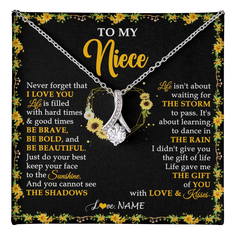 Alluring Beauty Necklace 14K White Gold Finish | 1 | Personalized To My Niece Necklace From Aunt Uncle I Love You Sunflower Niece Jewelry Birthday Jewelry Graduation Christmas Customized Gift Box Message Card | teecentury