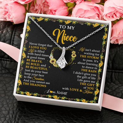 Alluring Beauty Necklace 14K White Gold Finish | 2 | Personalized To My Niece Necklace From Aunt Uncle I Love You Sunflower Niece Jewelry Birthday Jewelry Graduation Christmas Customized Gift Box Message Card | teecentury