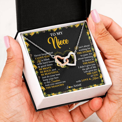 Interlocking Hearts Necklace Stainless Steel & Rose Gold Finish | 2 | Personalized To My Niece Necklace From Aunt Uncle I Love You Sunflower Niece Jewelry Birthday Jewelry Graduation Christmas Customized Gift Box Message Card | teecentury