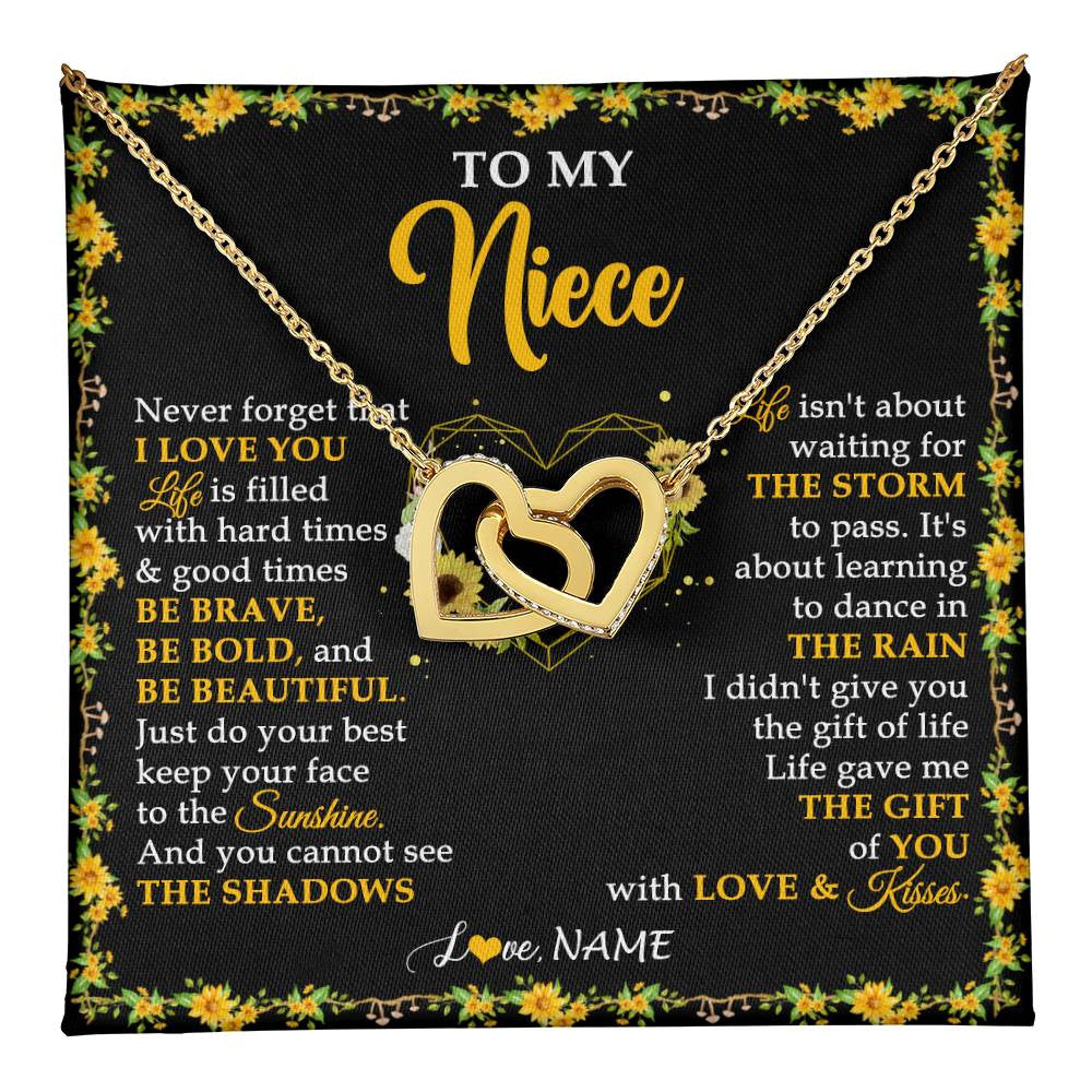 Interlocking Hearts Necklace 18K Yellow Gold Finish | 1 | Personalized To My Niece Necklace From Aunt Uncle I Love You Sunflower Niece Jewelry Birthday Jewelry Graduation Christmas Customized Gift Box Message Card | teecentury