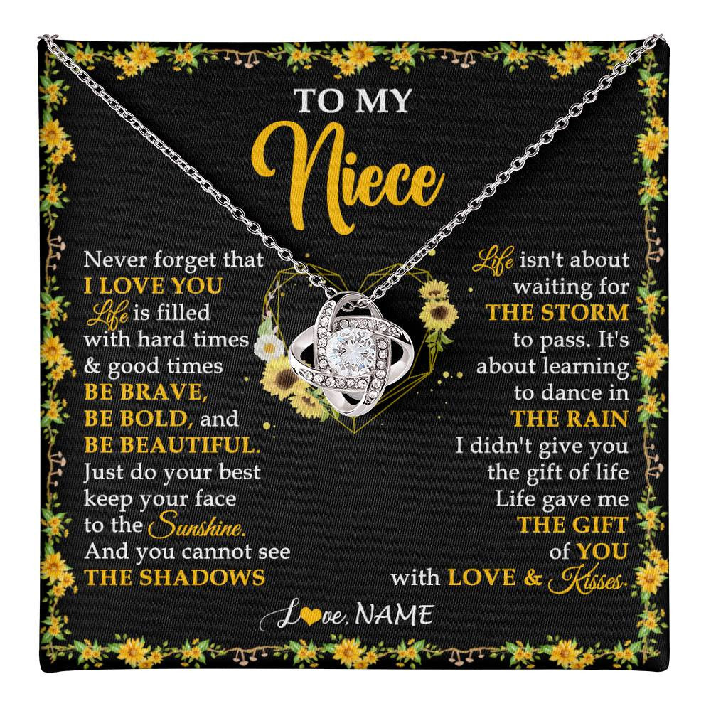 Love Knot Necklace 14K White Gold Finish | 1 | Personalized To My Niece Necklace From Aunt Uncle I Love You Sunflower Niece Jewelry Birthday Jewelry Graduation Christmas Customized Gift Box Message Card | teecentury