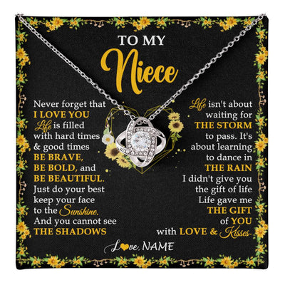 Love Knot Necklace 14K White Gold Finish | 1 | Personalized To My Niece Necklace From Aunt Uncle I Love You Sunflower Niece Jewelry Birthday Jewelry Graduation Christmas Customized Gift Box Message Card | teecentury