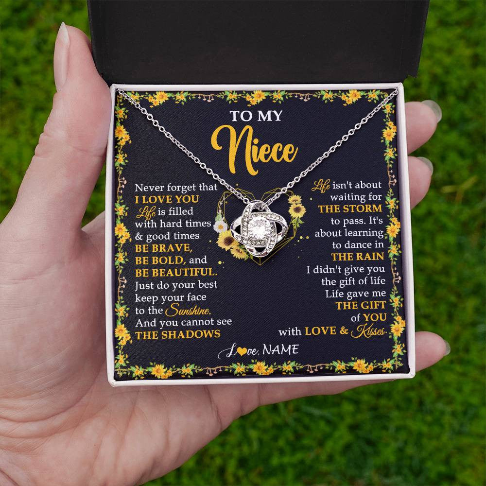 Love Knot Necklace 14K White Gold Finish | 2 | Personalized To My Niece Necklace From Aunt Uncle I Love You Sunflower Niece Jewelry Birthday Jewelry Graduation Christmas Customized Gift Box Message Card | teecentury