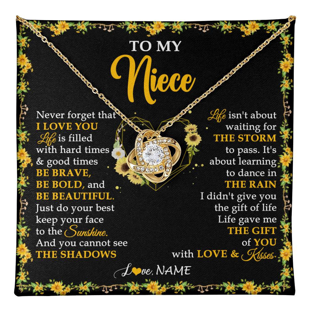 Love Knot Necklace 18K Yellow Gold Finish | 1 | Personalized To My Niece Necklace From Aunt Uncle I Love You Sunflower Niece Jewelry Birthday Jewelry Graduation Christmas Customized Gift Box Message Card | teecentury
