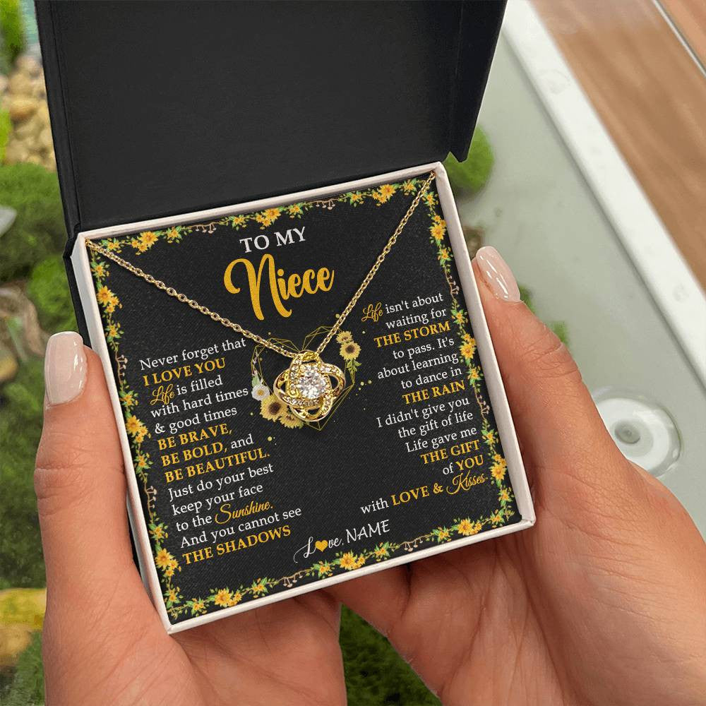 Love Knot Necklace 18K Yellow Gold Finish | 2 | Personalized To My Niece Necklace From Aunt Uncle I Love You Sunflower Niece Jewelry Birthday Jewelry Graduation Christmas Customized Gift Box Message Card | teecentury