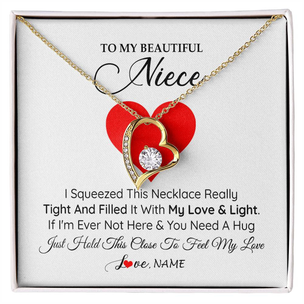 Forever Love Necklace 18K Yellow Gold Finish | 1 | Personalized To My Niece Necklace From Aunt Uncle I Squeezed This Necklace Niece Jewelry Pendant Birthday Graduation Christmas Customized Message Card | teecentury