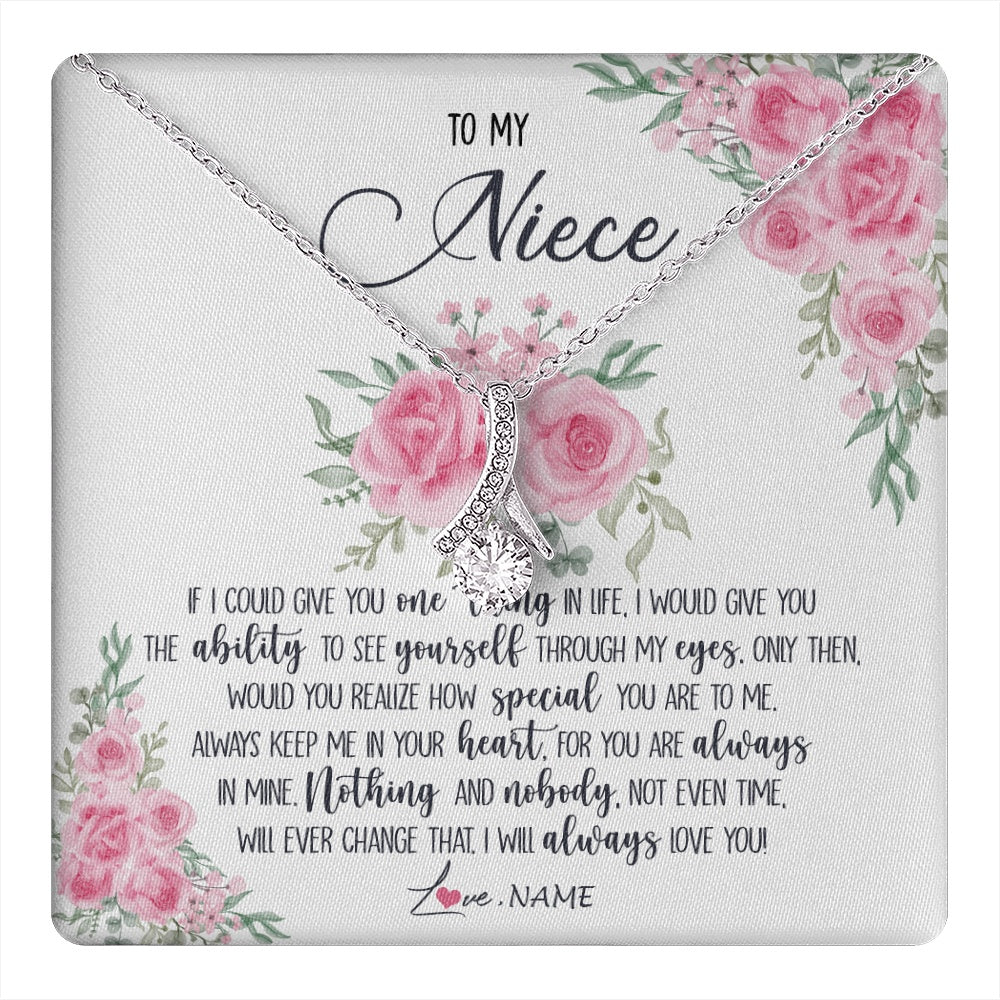 Alluring Beauty Necklace 14K White Gold Finish | 1 | Personalized To My Niece Necklace From Aunt Uncle I Will Always Love You Niece Birthday Christmas Pendant Jewelry Customized Gift Box Message Card | https://teecentury.