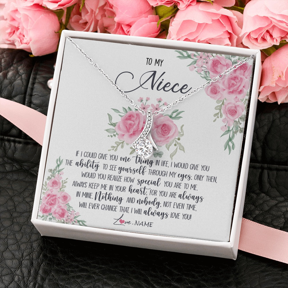 Alluring Beauty Necklace 14K White Gold Finish | 2 | Personalized To My Niece Necklace From Aunt Uncle I Will Always Love You Niece Birthday Christmas Pendant Jewelry Customized Gift Box Message Card | https://teecentury.