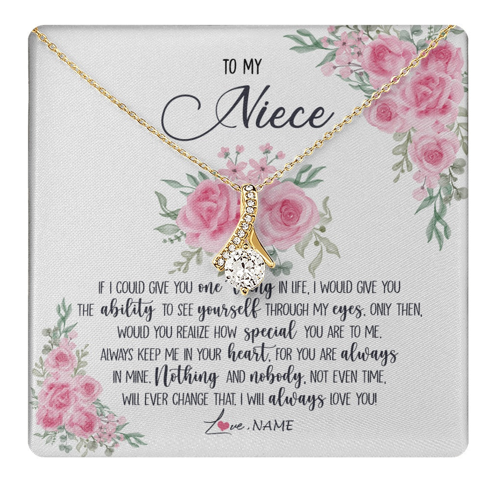 Alluring Beauty Necklace 18K Yellow Gold Finish | 1 | Personalized To My Niece Necklace From Aunt Uncle I Will Always Love You Niece Birthday Christmas Pendant Jewelry Customized Gift Box Message Card | https://teecentury.