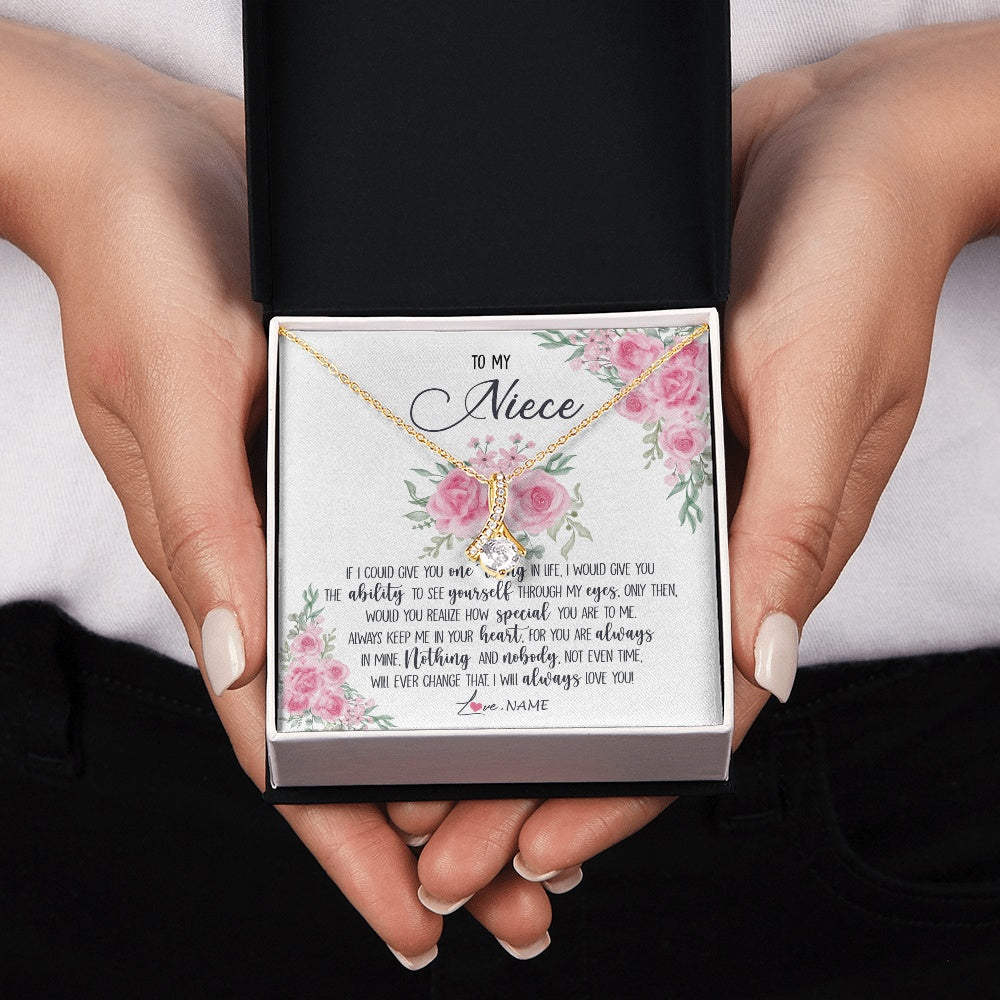 Alluring Beauty Necklace 18K Yellow Gold Finish | 2 | Personalized To My Niece Necklace From Aunt Uncle I Will Always Love You Niece Birthday Christmas Pendant Jewelry Customized Gift Box Message Card | https://teecentury.