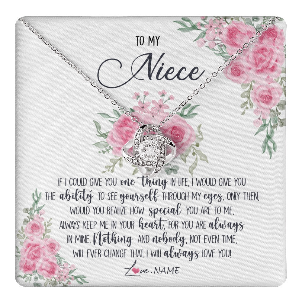 Love Knot Necklace 14K White Gold Finish | 1 | Personalized To My Niece Necklace From Aunt Uncle I Will Always Love You Niece Birthday Christmas Pendant Jewelry Customized Gift Box Message Card | https://teecentury.