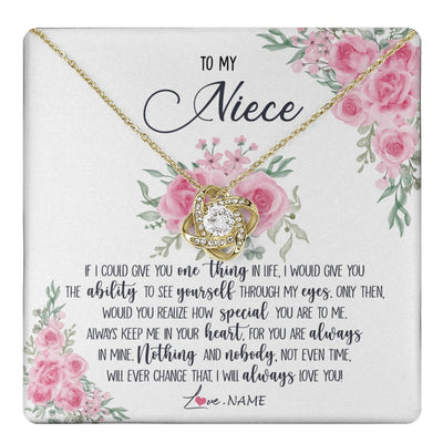 Love Knot Necklace 18K Yellow Gold Finish | 1 | Personalized To My Niece Necklace From Aunt Uncle I Will Always Love You Niece Birthday Christmas Pendant Jewelry Customized Gift Box Message Card | https://teecentury.