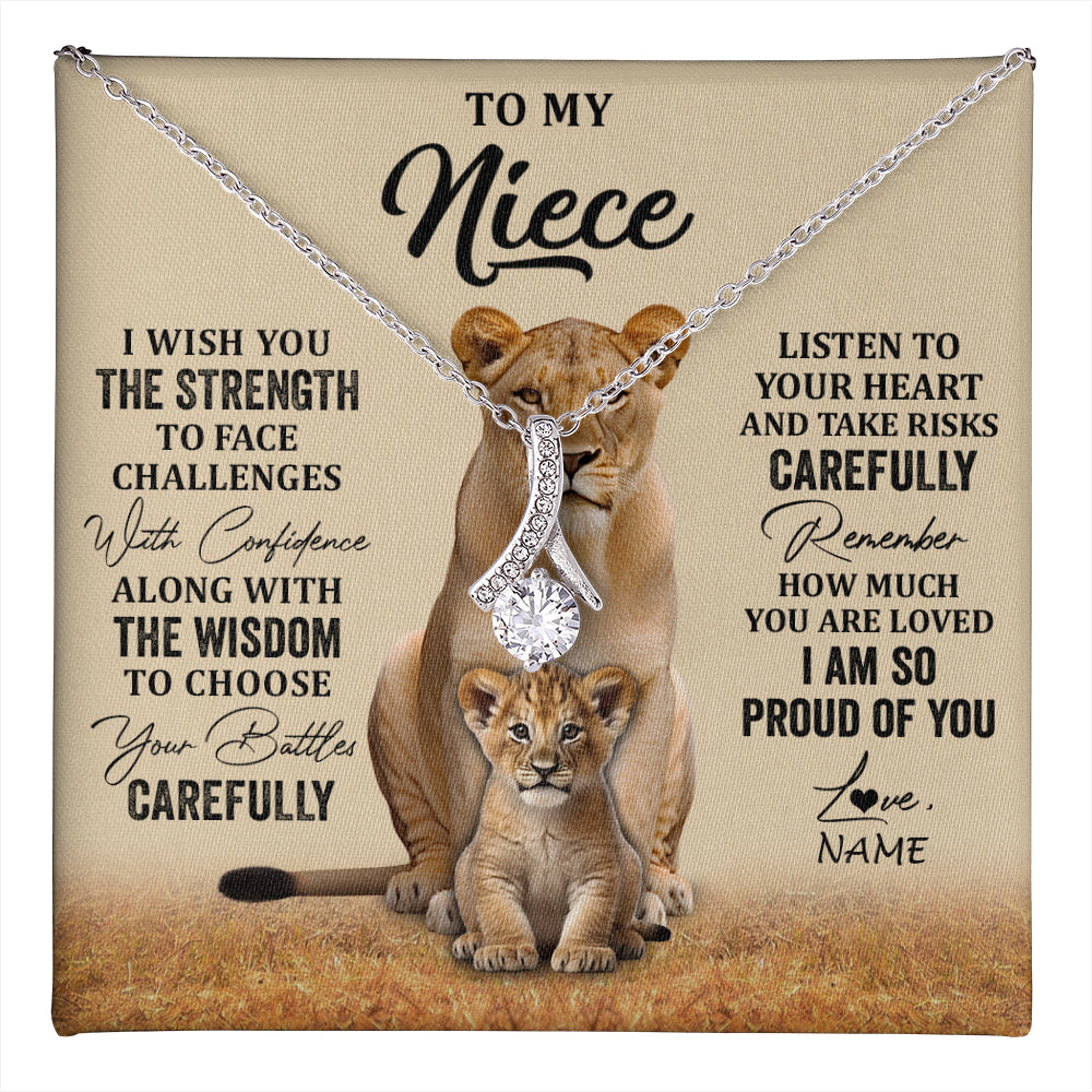 Alluring Beauty Necklace 14K White Gold Finish | 1 | Personalized To My Niece Necklace From Aunt Uncle I Wish You The Strength Lion Niece Birthday Jewelry Graduation Christmas Customized Gift Box Message Card | teecentury