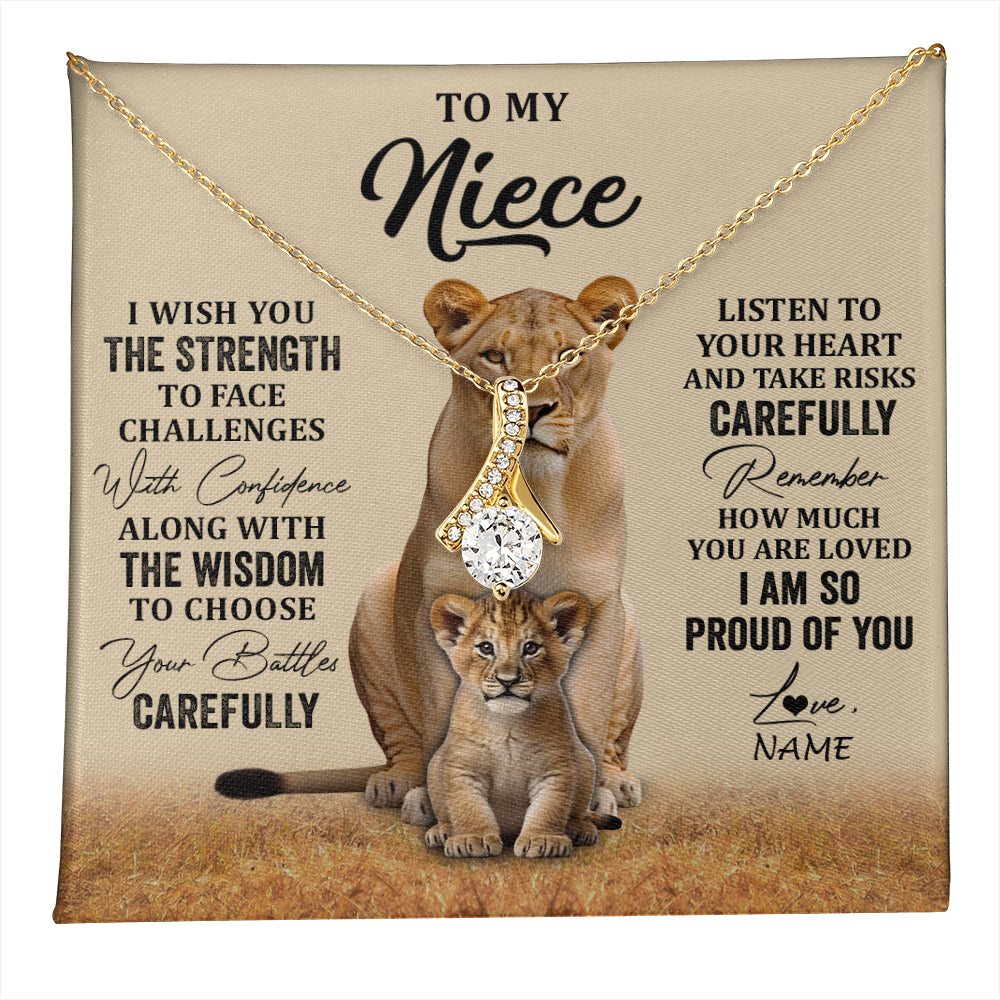 Alluring Beauty Necklace 18K Yellow Gold Finish | 1 | Personalized To My Niece Necklace From Aunt Uncle I Wish You The Strength Lion Niece Birthday Jewelry Graduation Christmas Customized Gift Box Message Card | teecentury