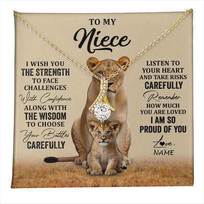 Alluring Beauty Necklace 18K Yellow Gold Finish | 1 | Personalized To My Niece Necklace From Aunt Uncle I Wish You The Strength Lion Niece Birthday Jewelry Graduation Christmas Customized Gift Box Message Card | teecentury