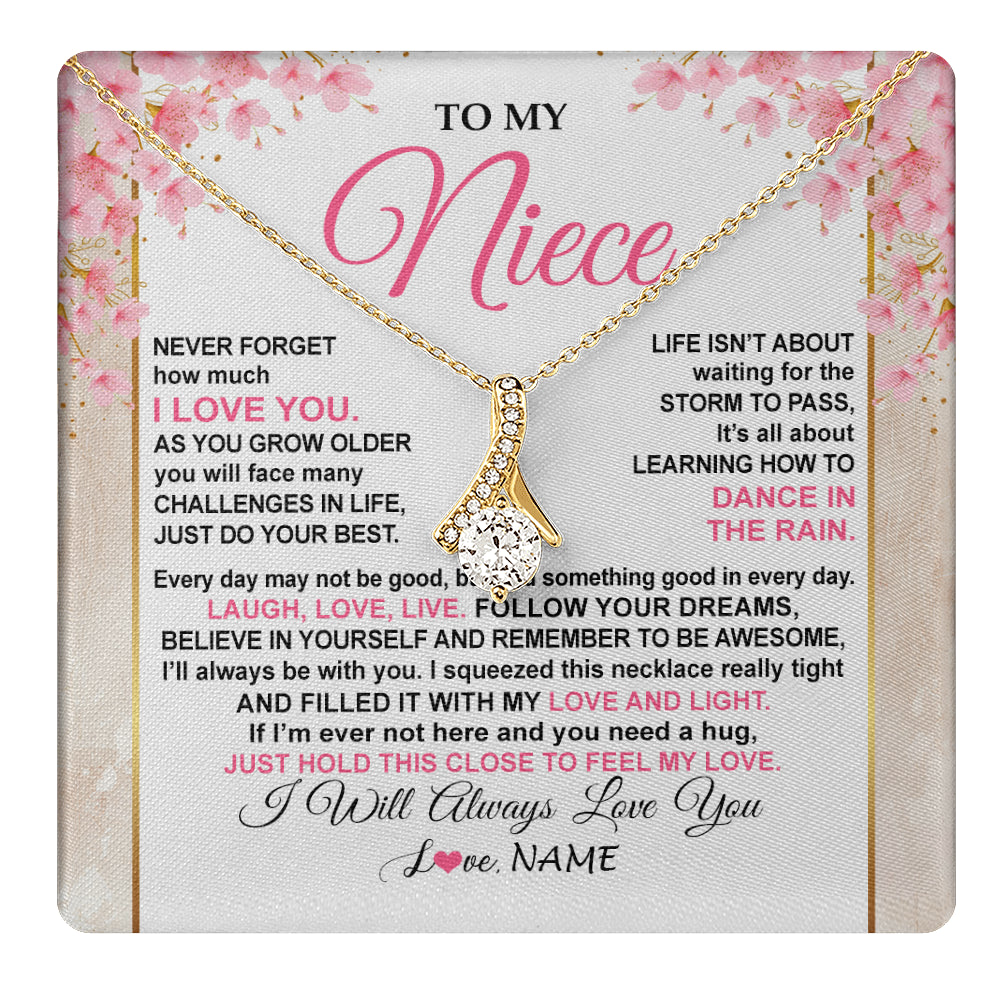 Alluring Beauty Necklace 18K Yellow Gold Finish | 1 | Personalized To My Niece Necklace From Aunt Uncle Inspirational I Love You Niece Birthday Valentines Day Graduation Christmas Customized Gift Box Message Card | teecentury