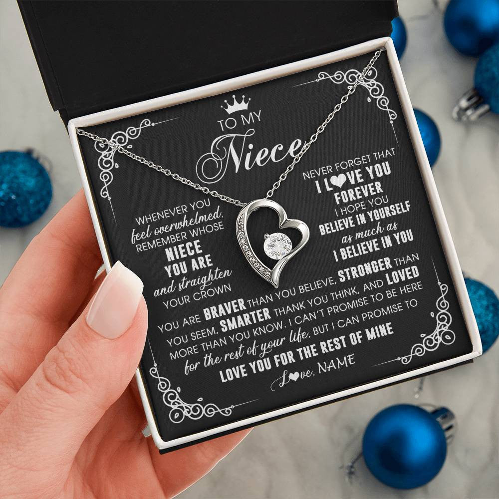 Forever Love Necklace 14K White Gold Finish | 2 | Personalized To My Niece Necklace From Aunt Uncle Inspirational Strength Niece Birthday Jewelry Graduation Christmas Customized Gift Box Message Card | teecentury