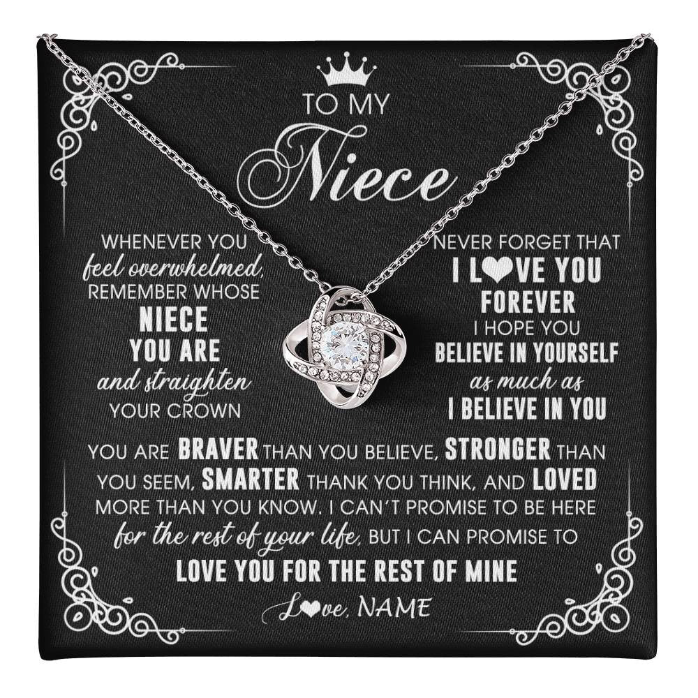 Love Knot Necklace 14K White Gold Finish | 1 | Personalized To My Niece Necklace From Aunt Uncle Inspirational Strength Niece Birthday Jewelry Graduation Christmas Customized Gift Box Message Card | teecentury