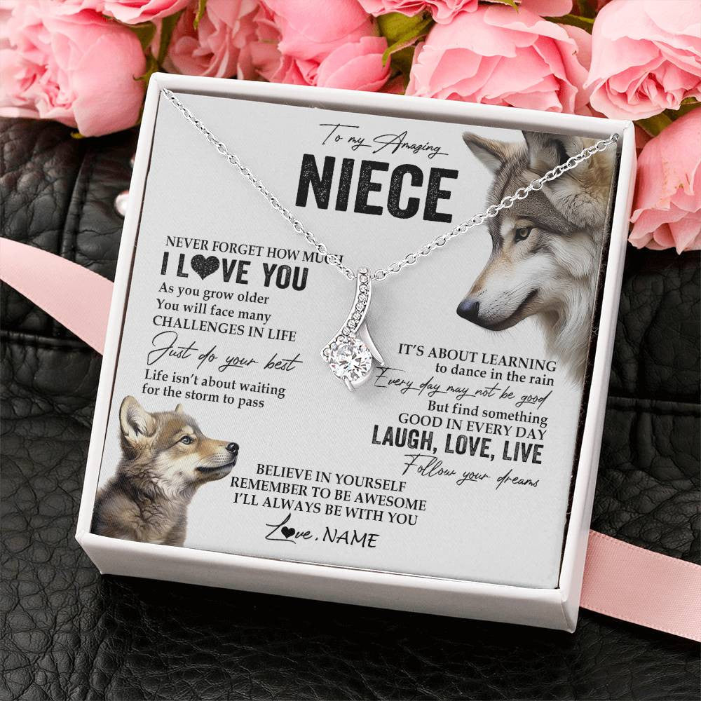 Alluring Beauty Necklace 14K White Gold Finish | 2 | Personalized To My Niece Necklace From Aunt Uncle Just Do You Best Laugh Love Live Wolf Niece Birthday Graduation Christmas Customized Gift Box Message Card | teecentury