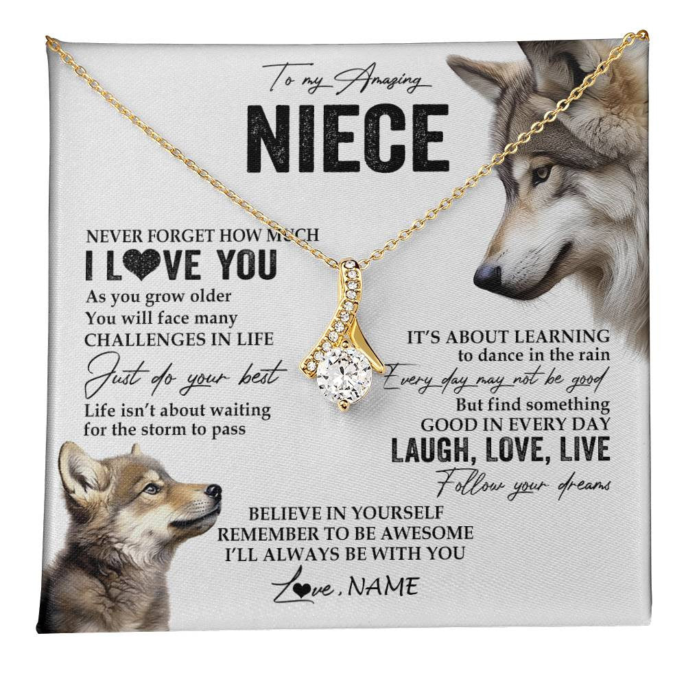 Alluring Beauty Necklace 18K Yellow Gold Finish | 1 | Personalized To My Niece Necklace From Aunt Uncle Just Do You Best Laugh Love Live Wolf Niece Birthday Graduation Christmas Customized Gift Box Message Card | teecentury