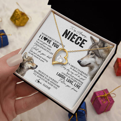 Forever Love Necklace 18K Yellow Gold Finish | 2 | Personalized To My Niece Necklace From Aunt Uncle Just Do You Best Laugh Love Live Wolf Niece Birthday Graduation Christmas Customized Gift Box Message Card | teecentury