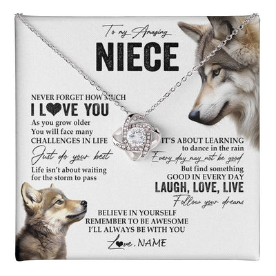 Love Knot Necklace 14K White Gold Finish | 1 | Personalized To My Niece Necklace From Aunt Uncle Just Do You Best Laugh Love Live Wolf Niece Birthday Graduation Christmas Customized Gift Box Message Card | teecentury
