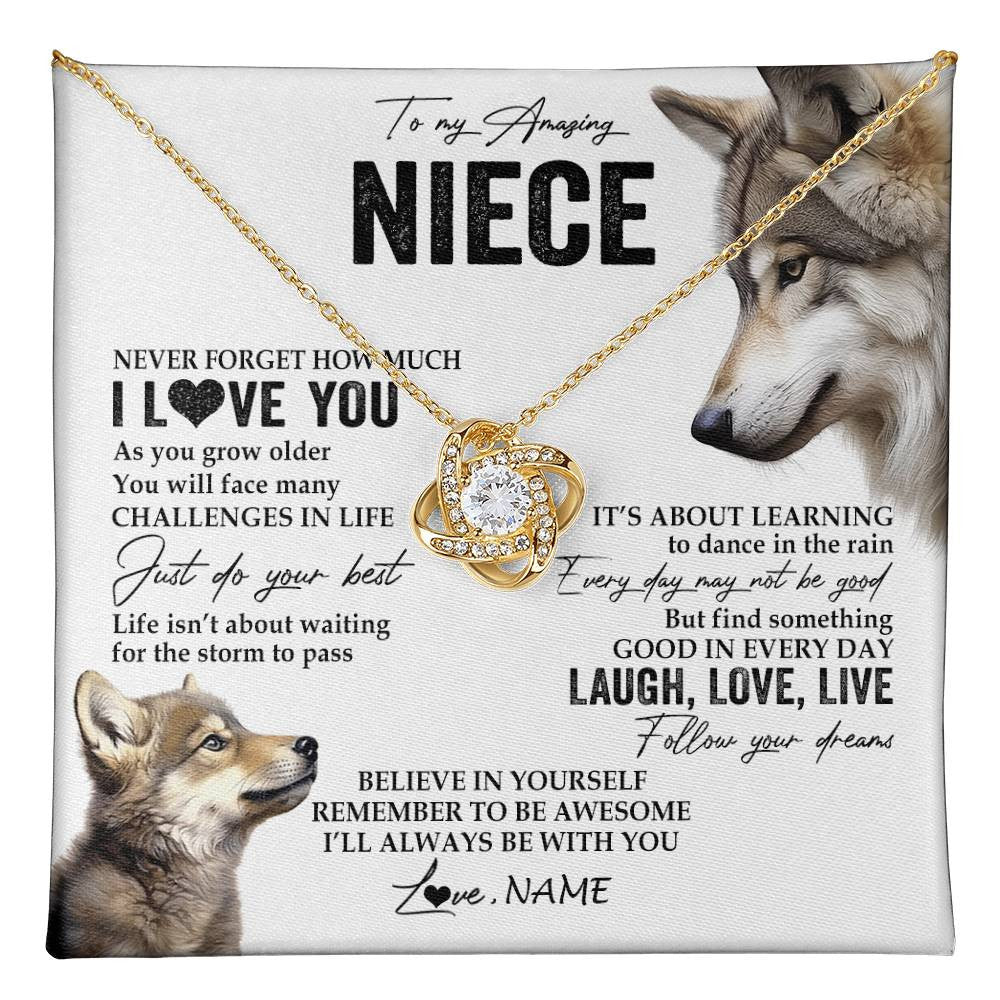 Love Knot Necklace 18K Yellow Gold Finish | 1 | Personalized To My Niece Necklace From Aunt Uncle Just Do You Best Laugh Love Live Wolf Niece Birthday Graduation Christmas Customized Gift Box Message Card | teecentury