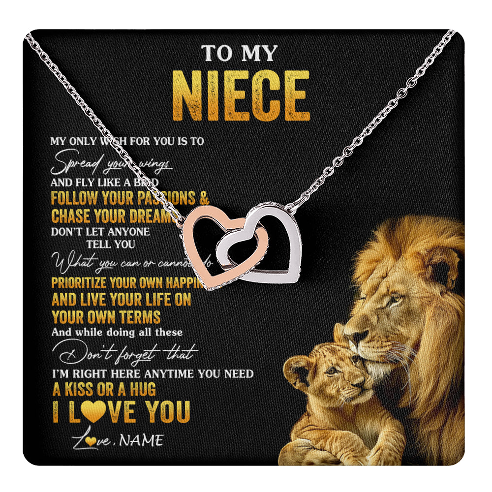 Interlocking Hearts Necklace Stainless Steel & Rose Gold Finish | 1 | Personalized To My Niece Necklace From Aunt Uncle Lion My Only Wish For You Niece Birthday Graduation Christmas Customized Gift Box Message Card | teecentury