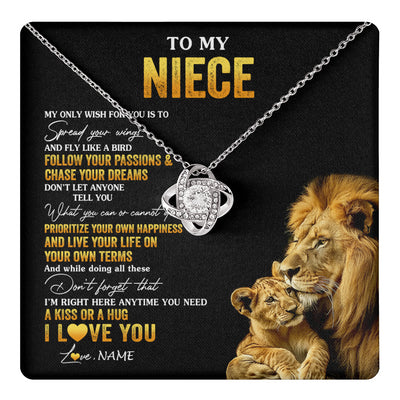 Love Knot Necklace 14K White Gold Finish | 1 | Personalized To My Niece Necklace From Aunt Uncle Lion My Only Wish For You Niece Birthday Graduation Christmas Customized Gift Box Message Card | teecentury