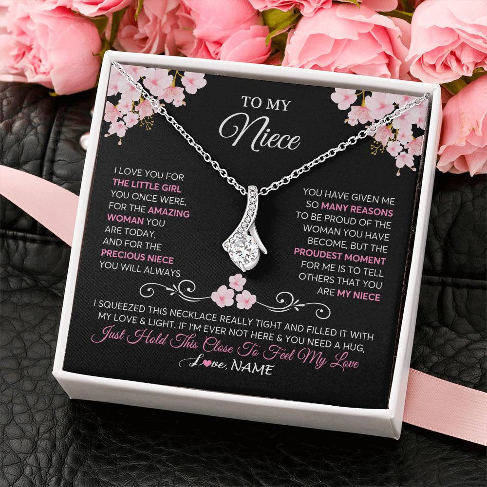 Alluring Beauty Necklace 14K White Gold Finish | 2 | Personalized To My Niece Necklace From Aunt Uncle Love You Little Girl Niece Jewelry Birthday Jewelry Graduation Christmas Customized Gift Box Message Card | teecentury