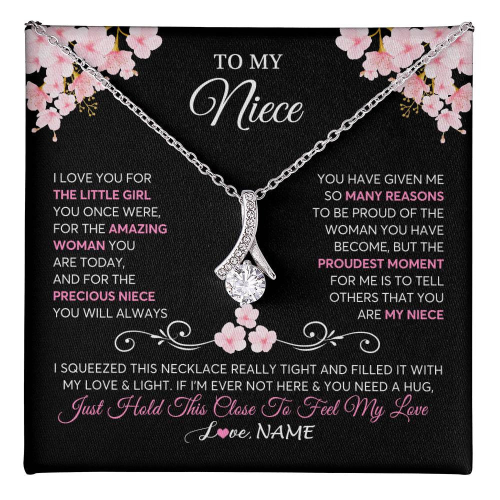Alluring Beauty Necklace 14K White Gold Finish | 1 | Personalized To My Niece Necklace From Aunt Uncle Love You Little Girl Niece Jewelry Birthday Jewelry Graduation Christmas Customized Gift Box Message Card | teecentury