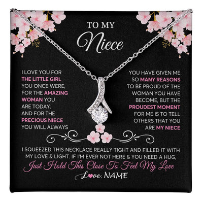 Alluring Beauty Necklace 14K White Gold Finish | 1 | Personalized To My Niece Necklace From Aunt Uncle Love You Little Girl Niece Jewelry Birthday Jewelry Graduation Christmas Customized Gift Box Message Card | teecentury