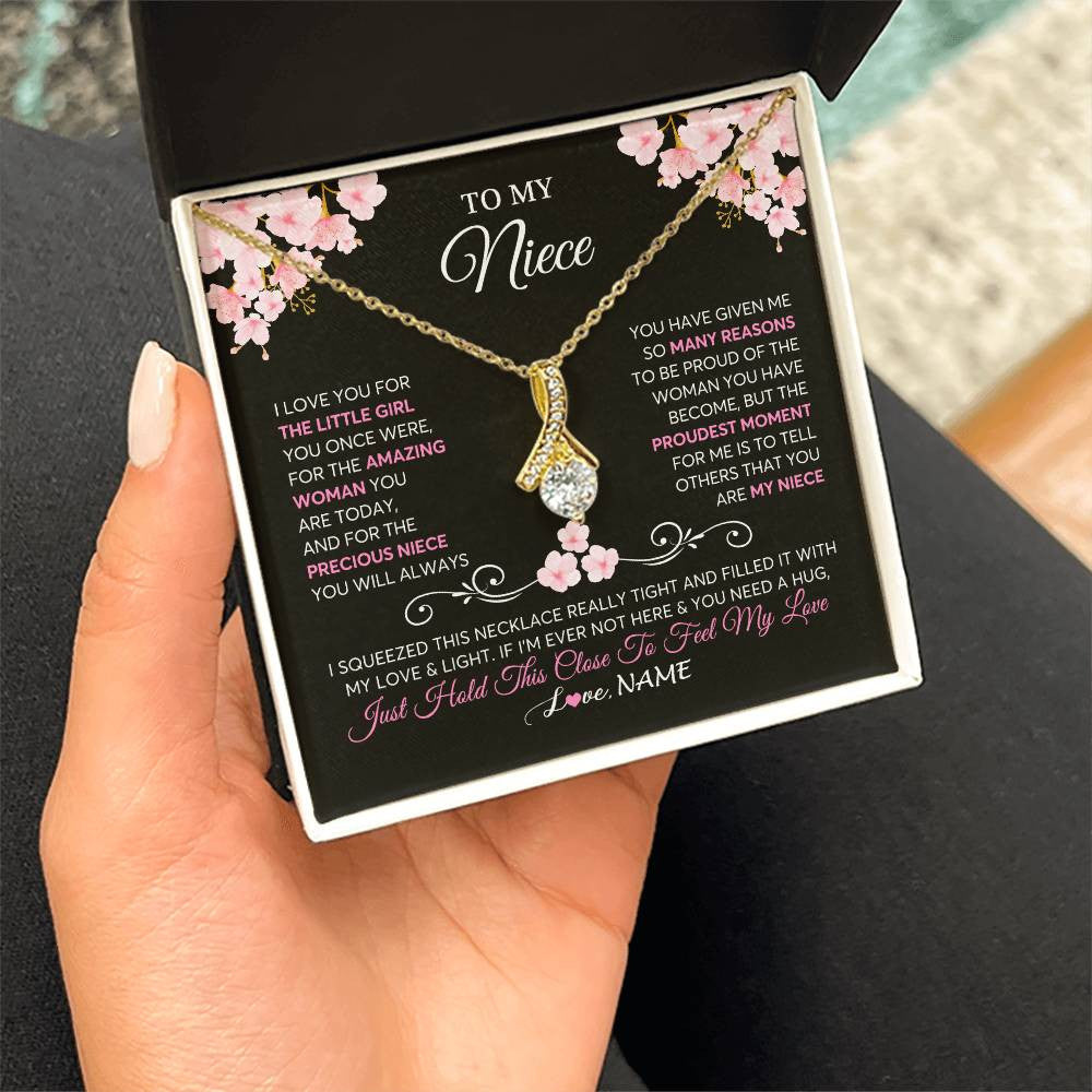 Alluring Beauty Necklace 18K Yellow Gold Finish | 2 | Personalized To My Niece Necklace From Aunt Uncle Love You Little Girl Niece Jewelry Birthday Jewelry Graduation Christmas Customized Gift Box Message Card | teecentury